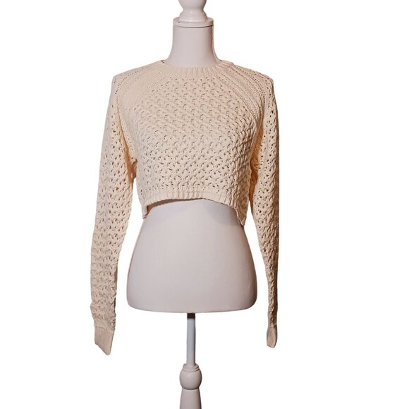 NEW Cream Loose Knit Long Sleeve Open Back Sweater Size‎ M - Picture 5 of 12